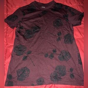 Urban Heritage Burgundy Short-Sleeve Tee with Black Rose Print
